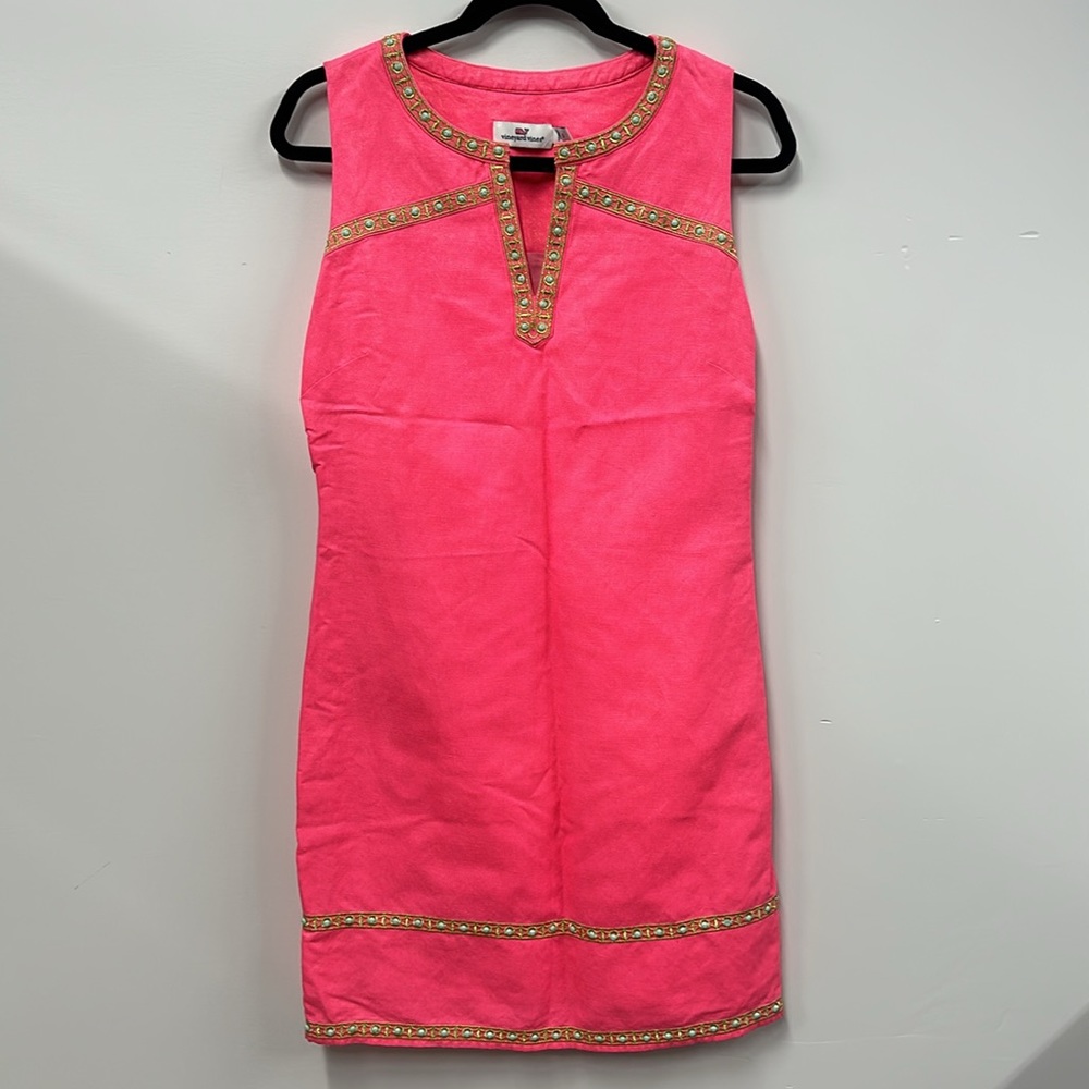 Vineyard Vines neon pink Shimmer Linen Sleeveless Tunic Dress 0